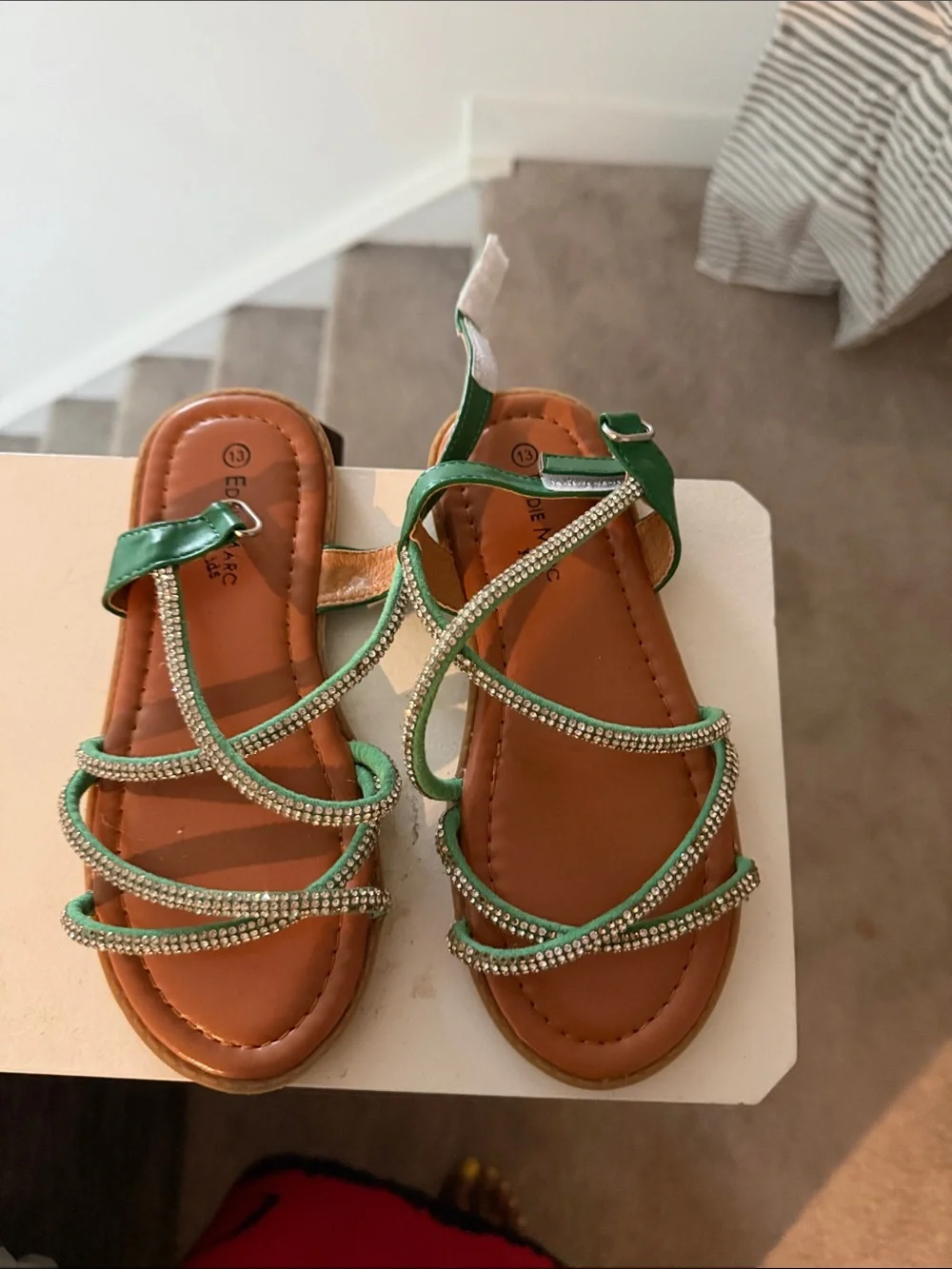 Green Strappy Rhinestone Women's Sandals